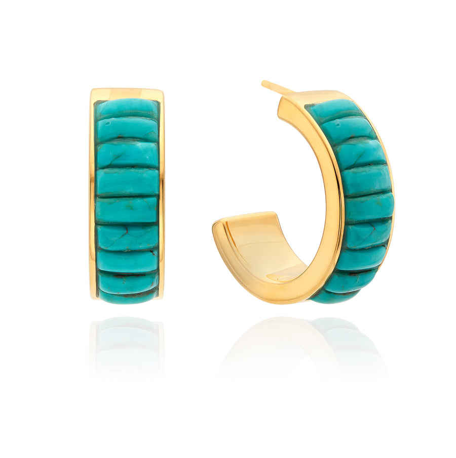 Rectangular Turquoise Multi-Stone Hoop Earrings
