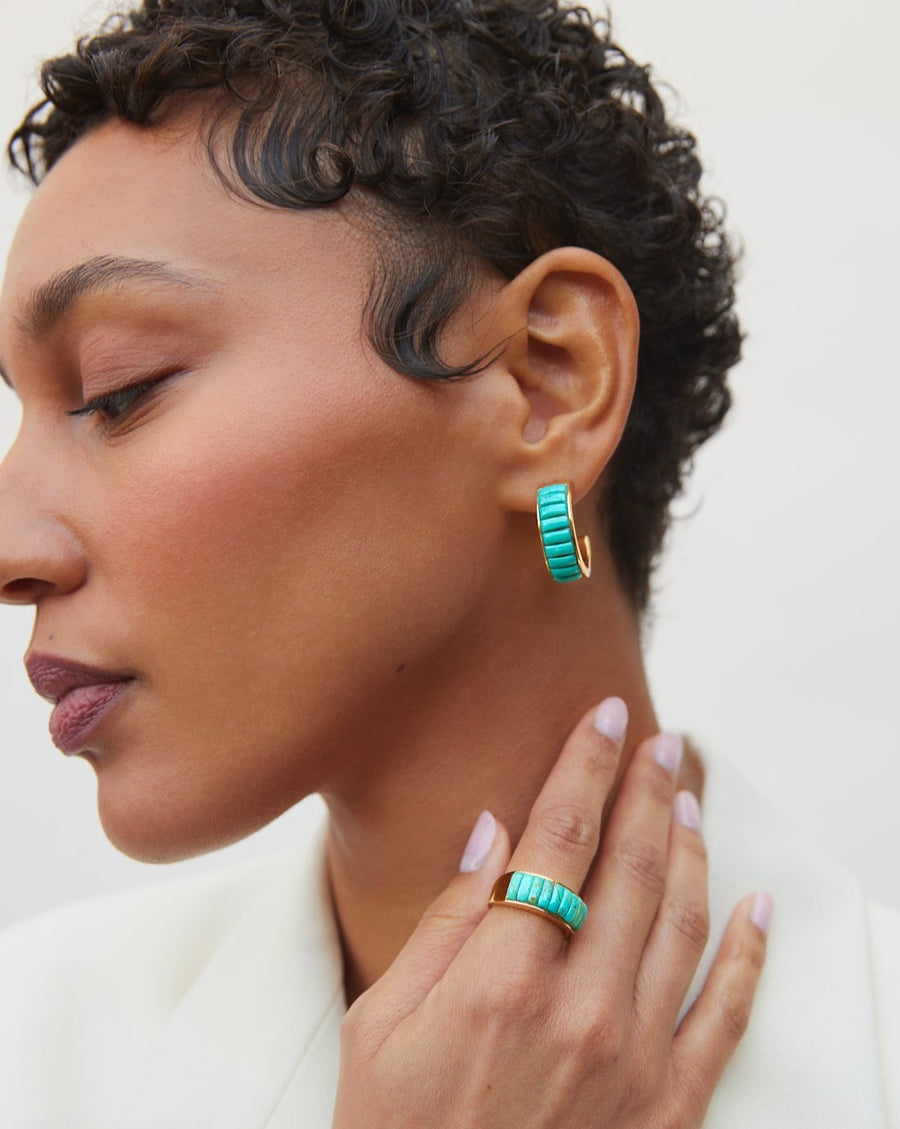 Rectangular Turquoise Multi-Stone Hoop Earrings