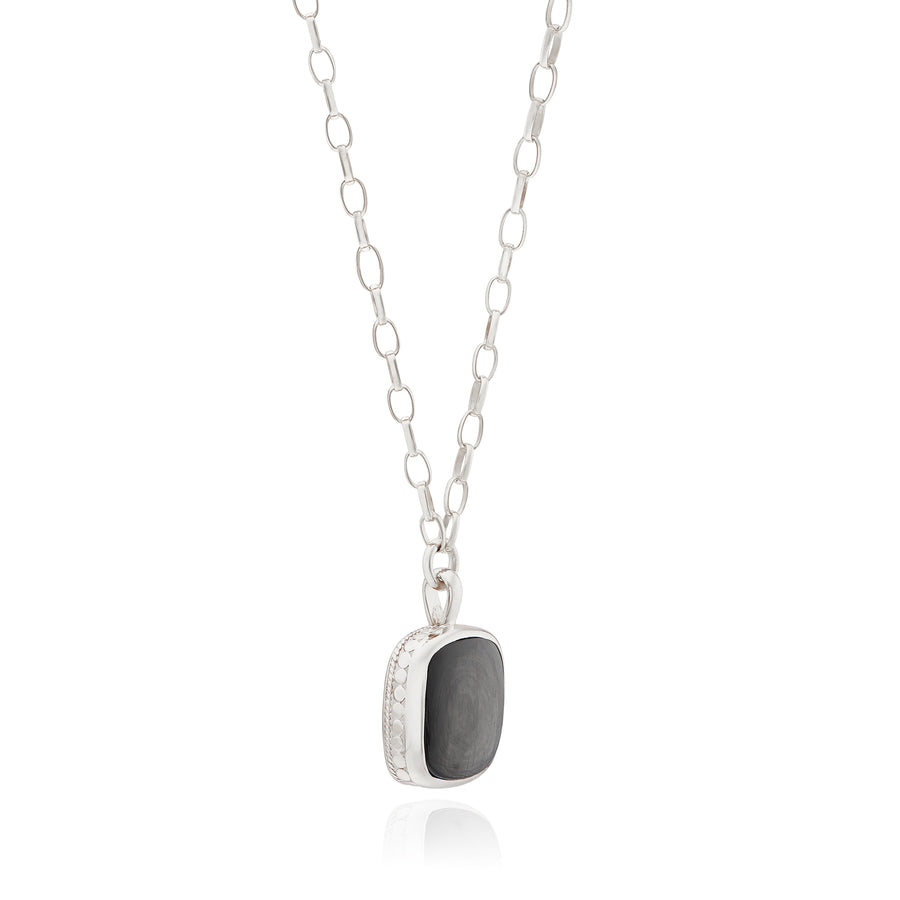Medium Hypersthene Cushion Pendant Necklace - Silver