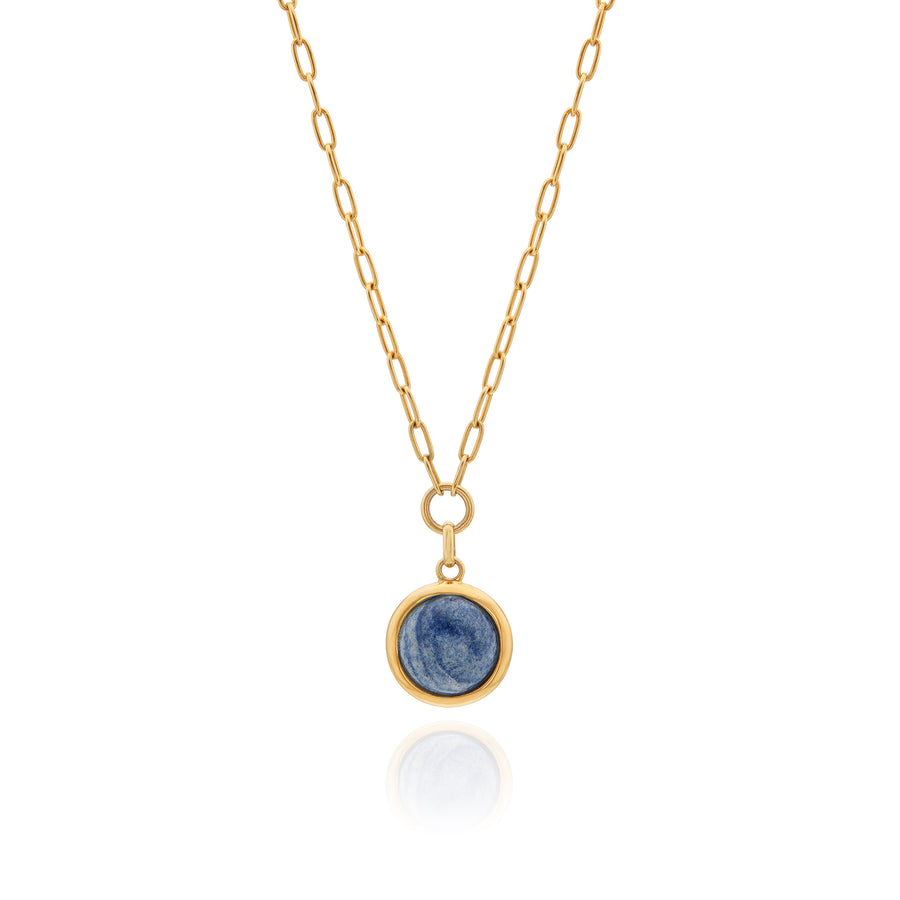 Medium Dumortierite Pendant Necklace - Gold