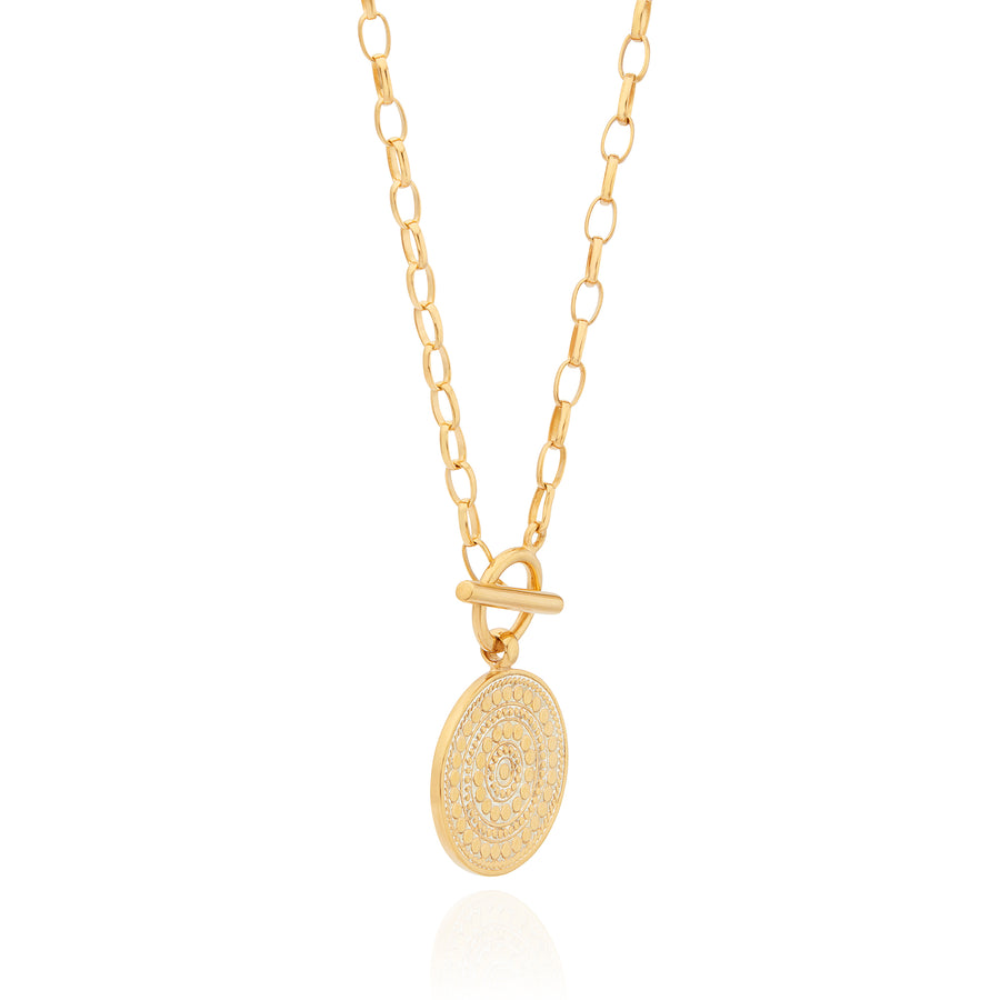 Contrast Dotted Circle Toggle Necklace - Gold