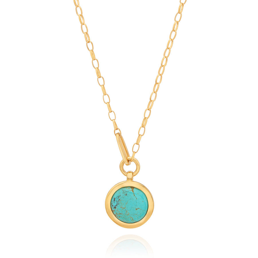 Large Wavy Turquoise Pendant Necklace - Gold