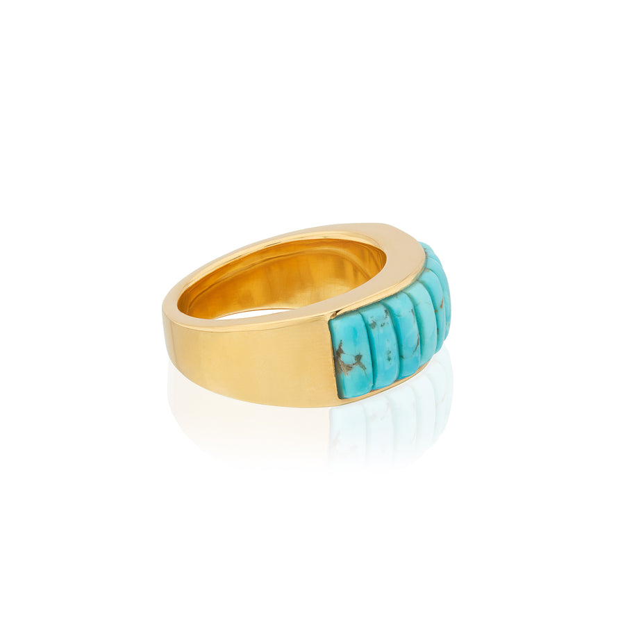 Rectangular Turquoise Multi-Stone Ring - Gold