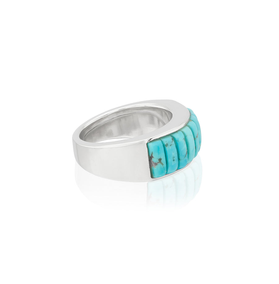 Rectangular Turquoise Multi-Stone Ring - Silver