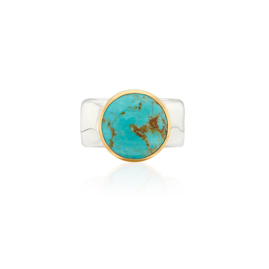 Large Wavy Turquoise Ring - Gold and Silver