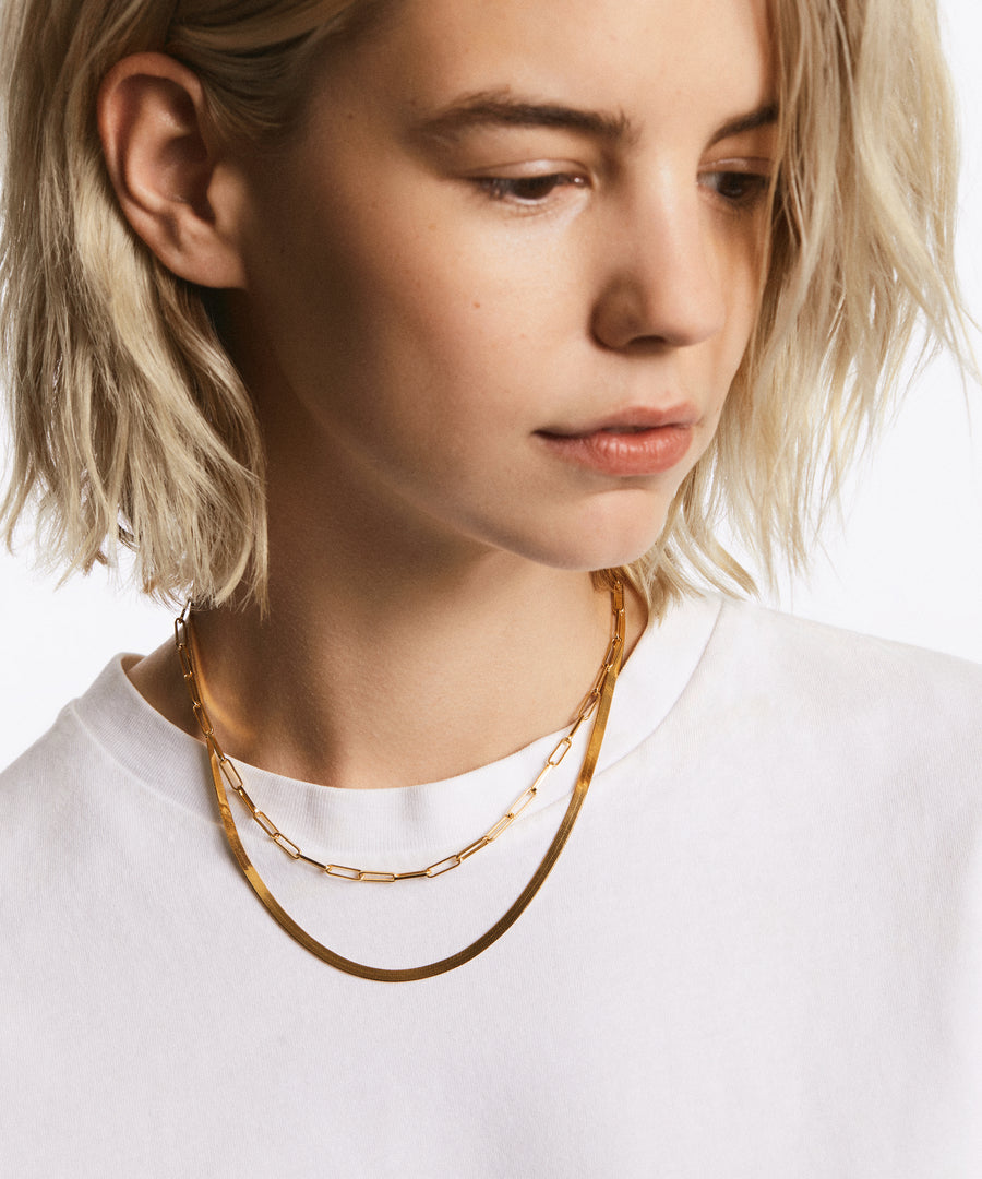 Elongated Box Chain Necklace, Gold