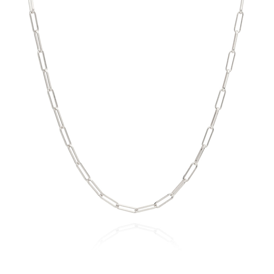 Elongated Box Chain Necklace, Silver