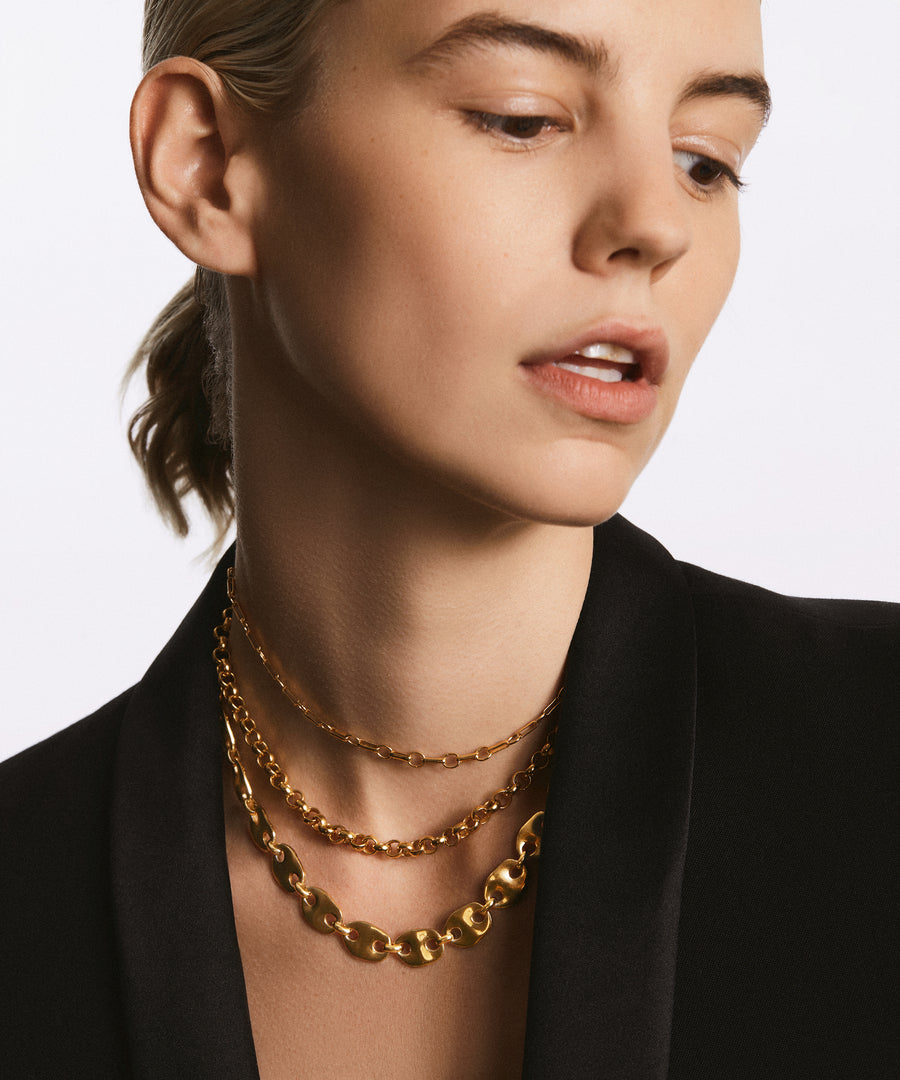 Bar & Ring Chain Collar Necklace - Gold