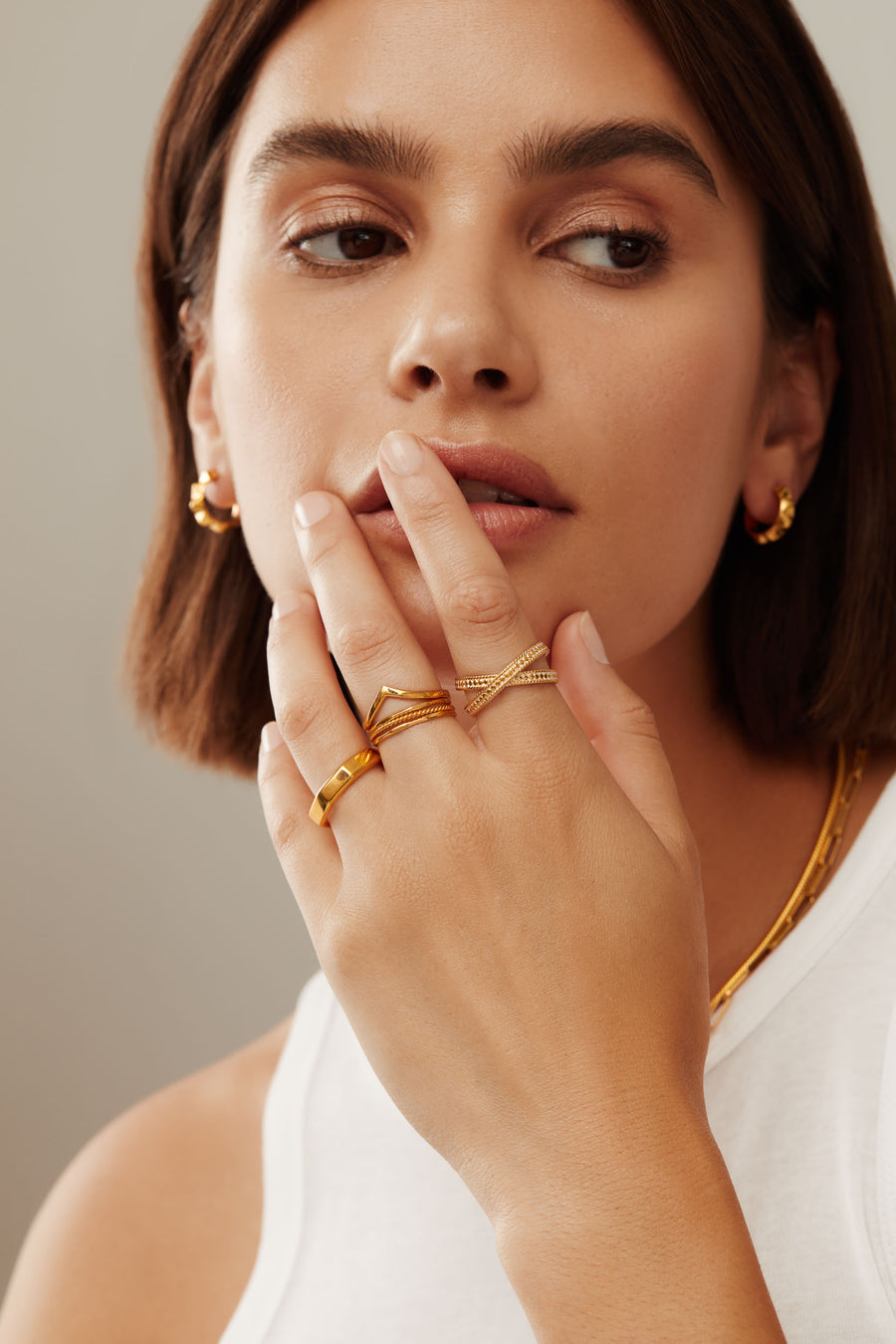 Small V Stacking Ring - Gold