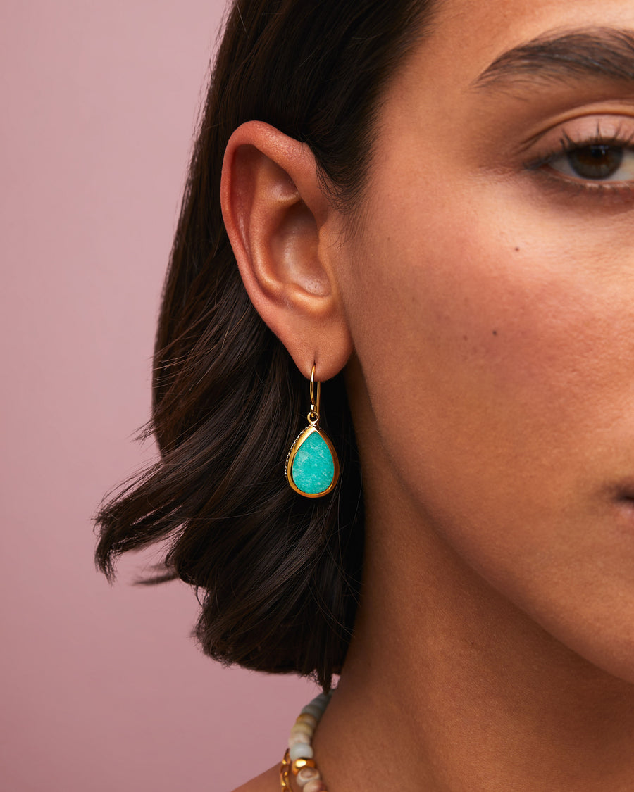 Amazonite Drop Earrings - Gold