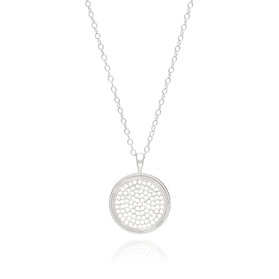 Classic Large Medallion Pendant Necklace - Silver