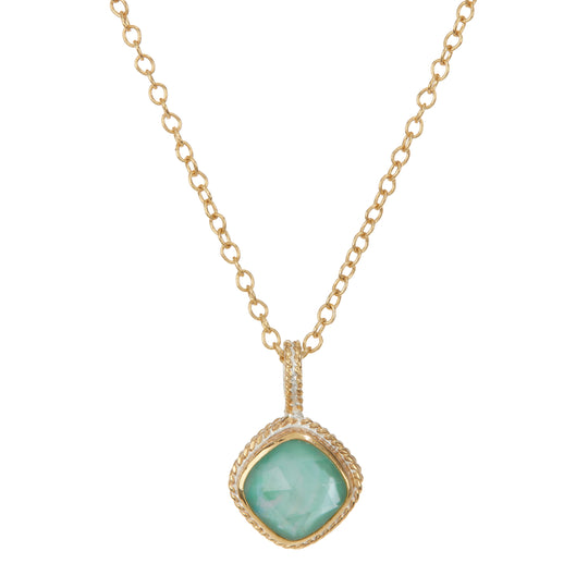 Turquoise and White Quartz Doublet  Cushion Pendant Necklace