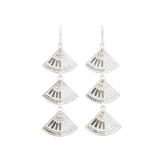 Triple Fan Earrings - Silver
