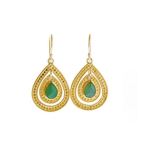 Green Onyx Double Drop Cut Out Earrings