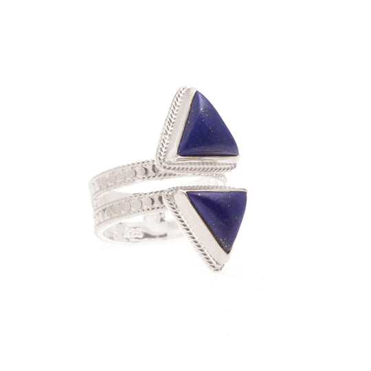 Lapis Double Triangle Ring - Silver