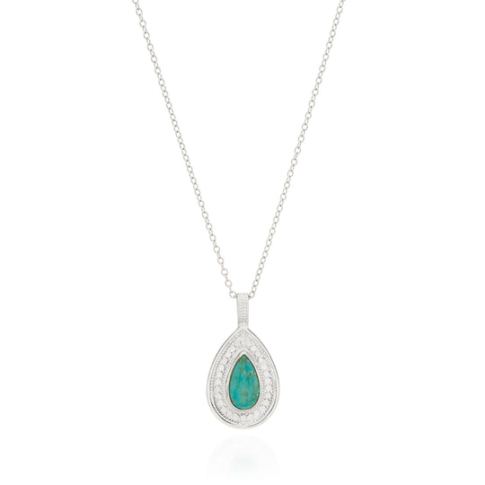 Silver Turquoise Drop Pendant Necklace - Removable