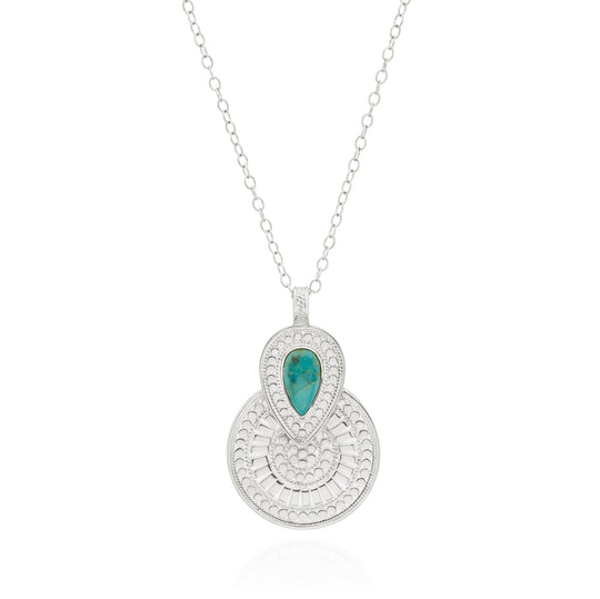 Silver Turquoise Statement Pendant Necklace - Removable