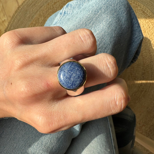 Large Wavy Dumortierite Signet Ring - Two Tone - AS IS - FINAL SALE