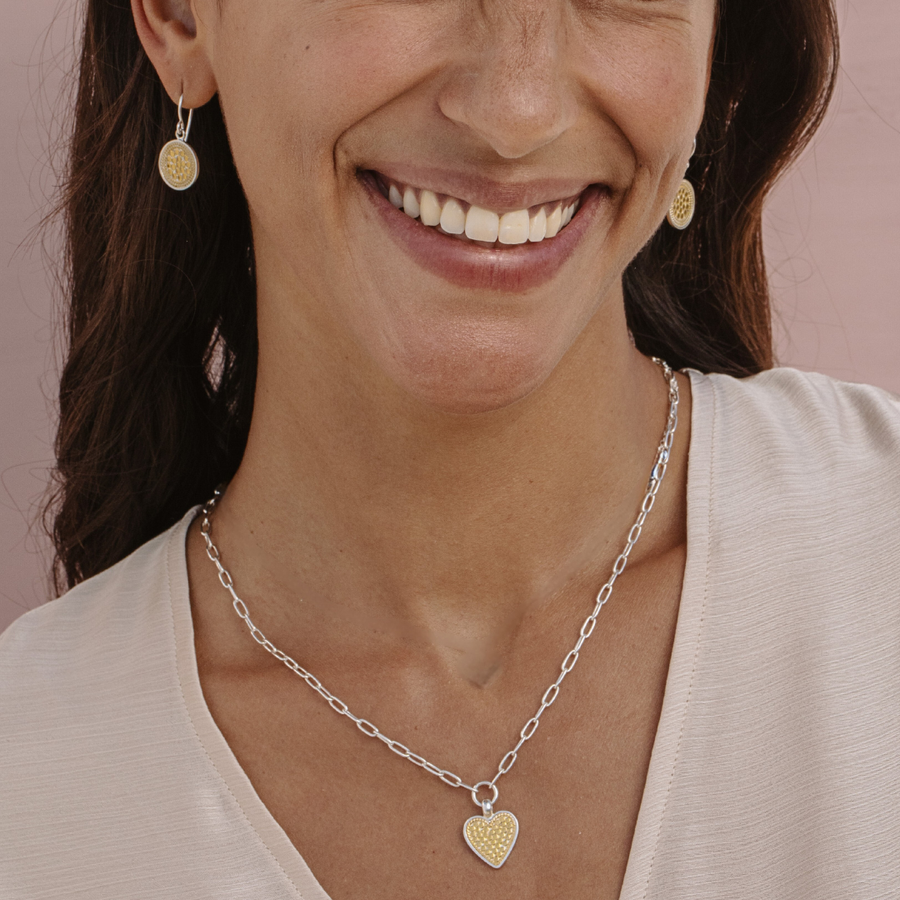 Medium Heart Engravable Necklace - Gold & Silver