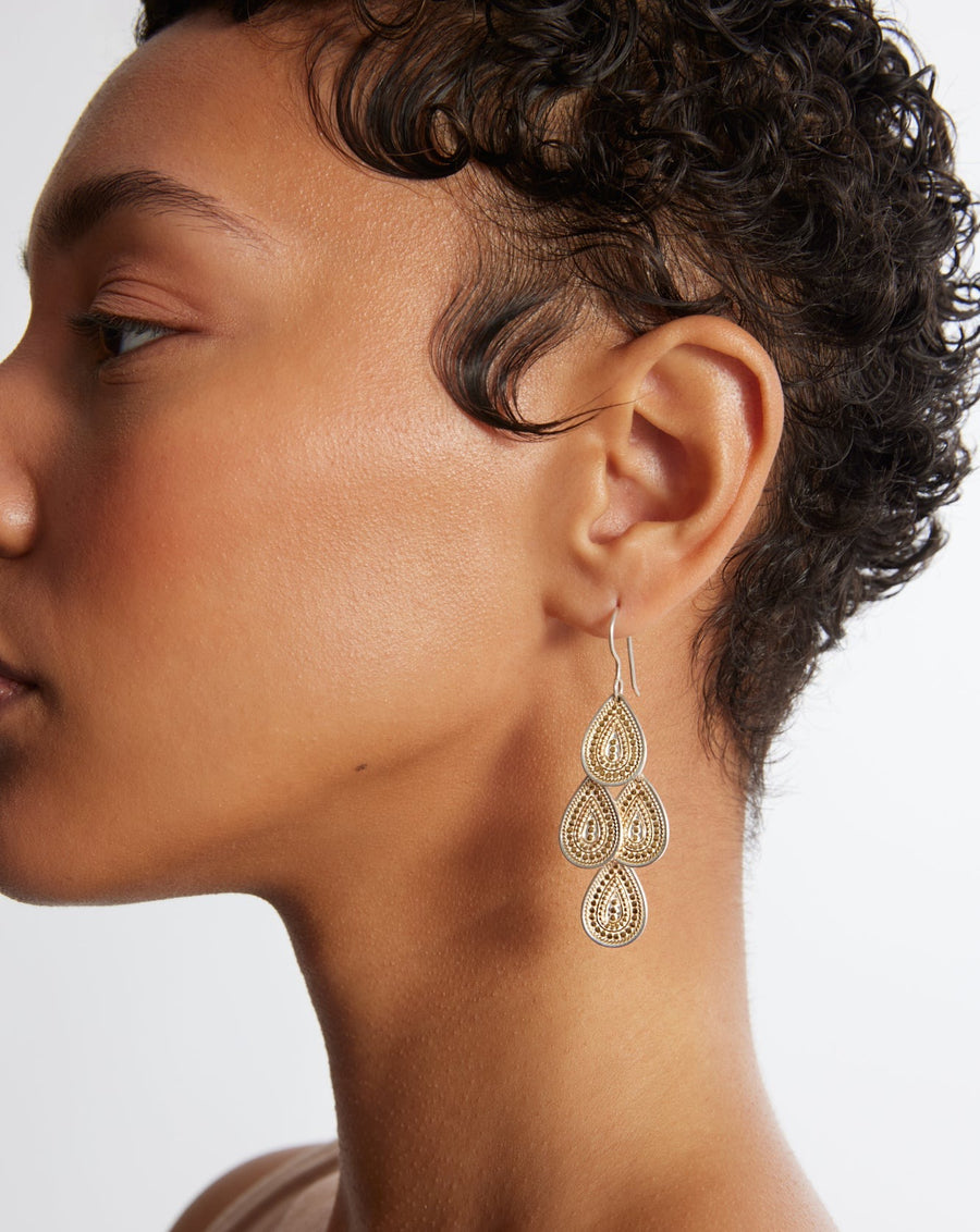 Contrast Dotted Chandelier Earrings - Gold