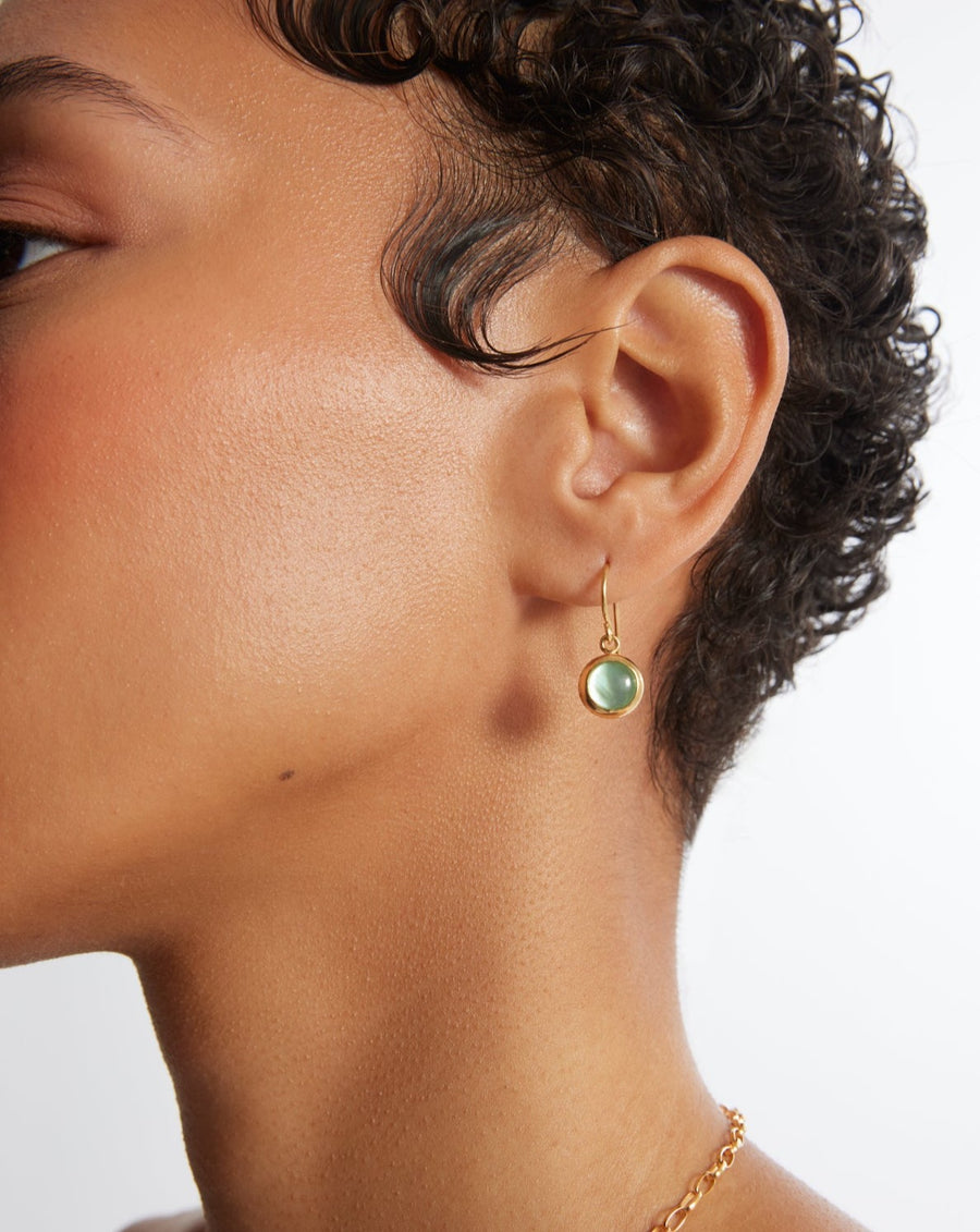 Green Quartz Drop Earrings - Gold