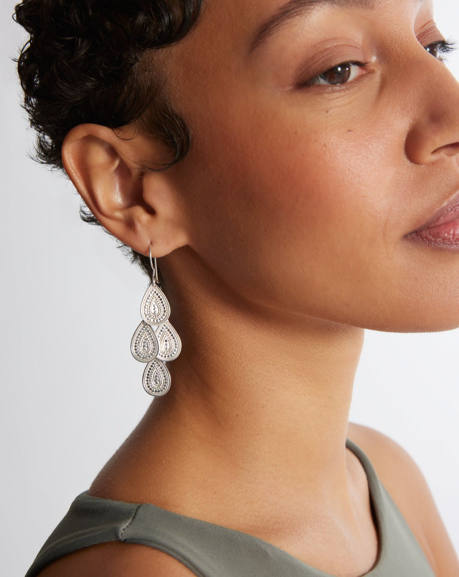 Contrast Dotted Chandelier Earrings - Silver