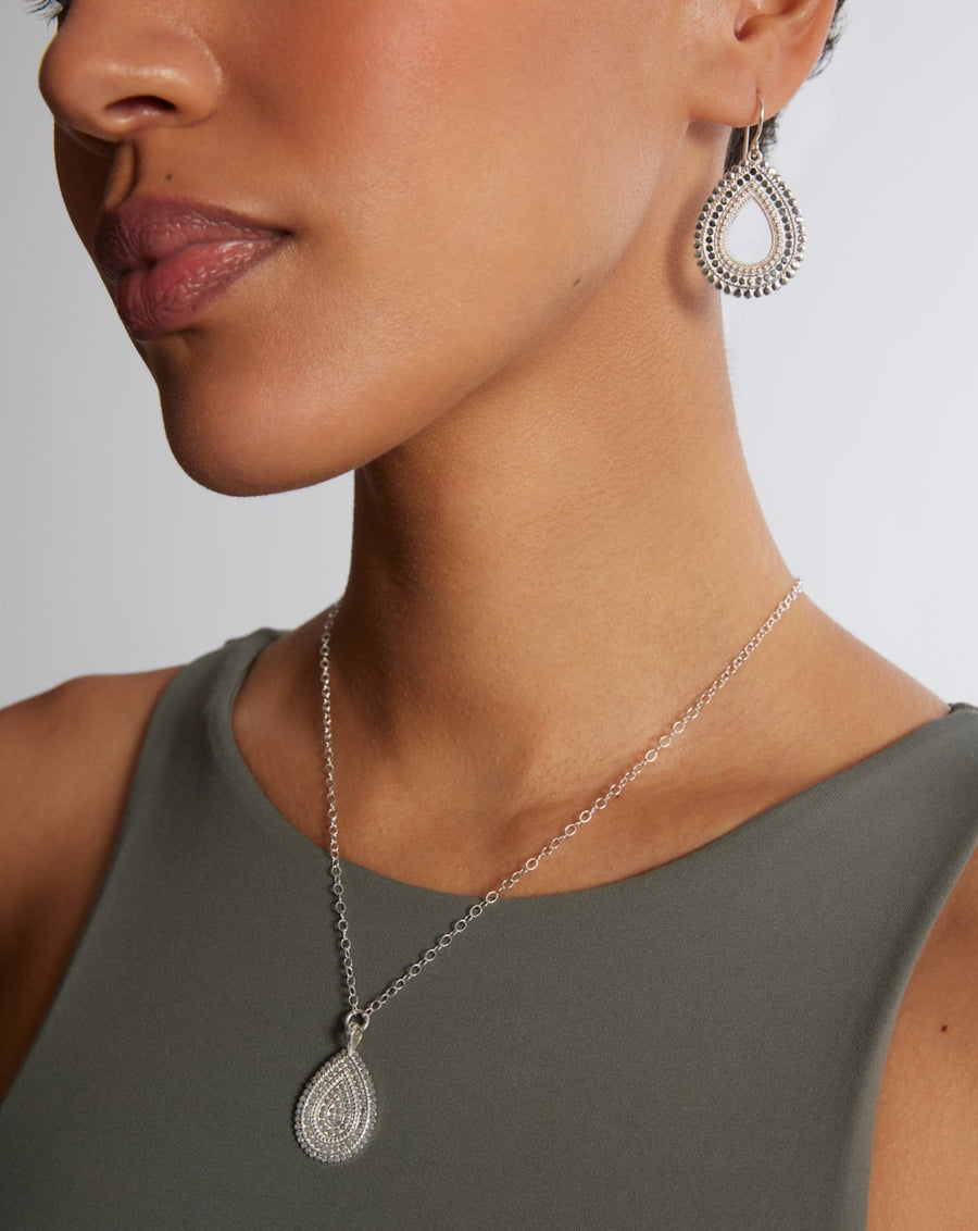 Medium Scalloped Drop Pendant Necklace - Silver