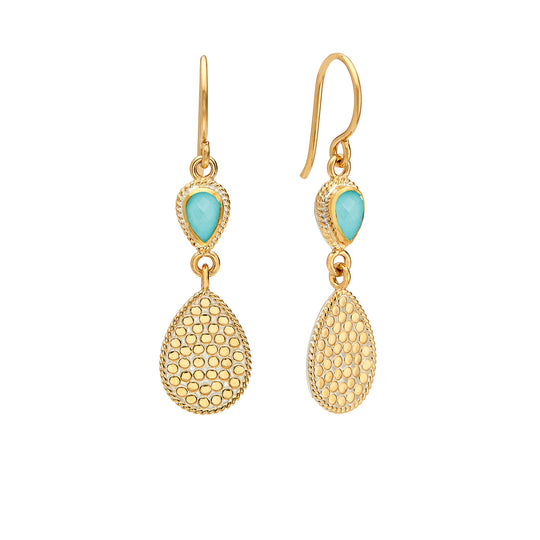 Turquoise and White Quartz Doublet  Double Drop Earrings