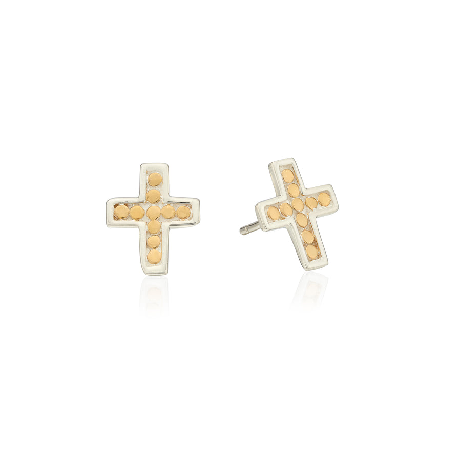 Classic Cross Stud Earrings - Two-tone