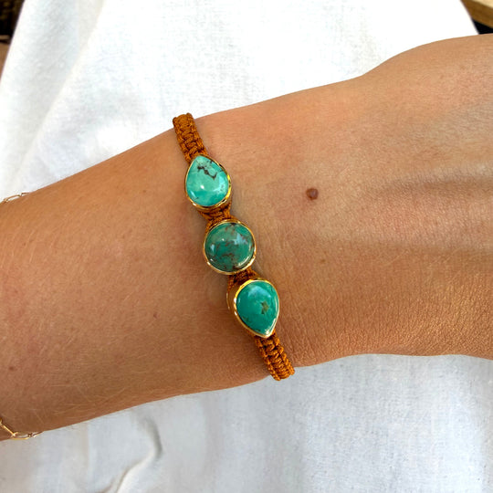 Woven 3 Stone Turquoise Bracelet - Copper