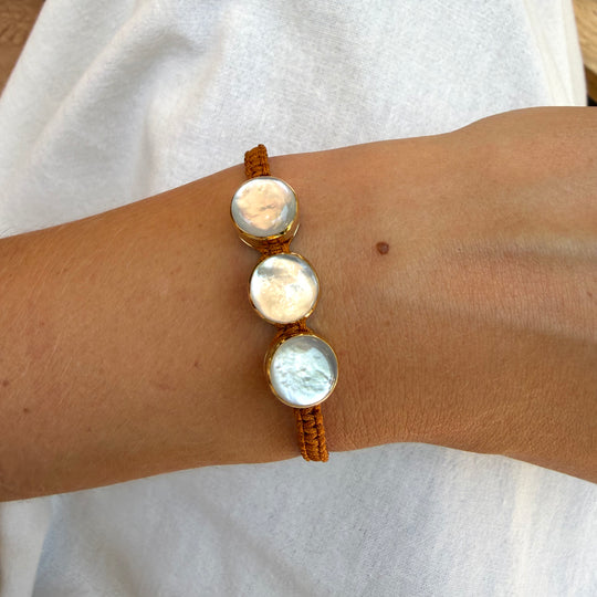Woven 3 Stone Moonstone Bracelet - Copper