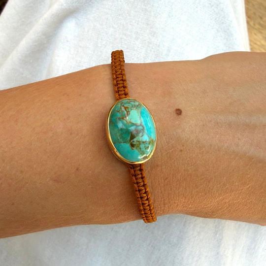 Woven Oval Turquoise Bracelet - Copper