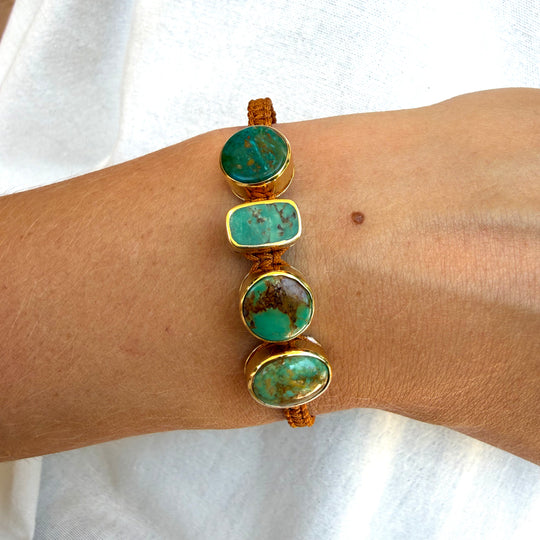 Woven 4 Stone Turquoise Bracelet - Copper