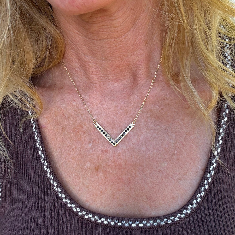 Black Onyx Pavé V Necklace