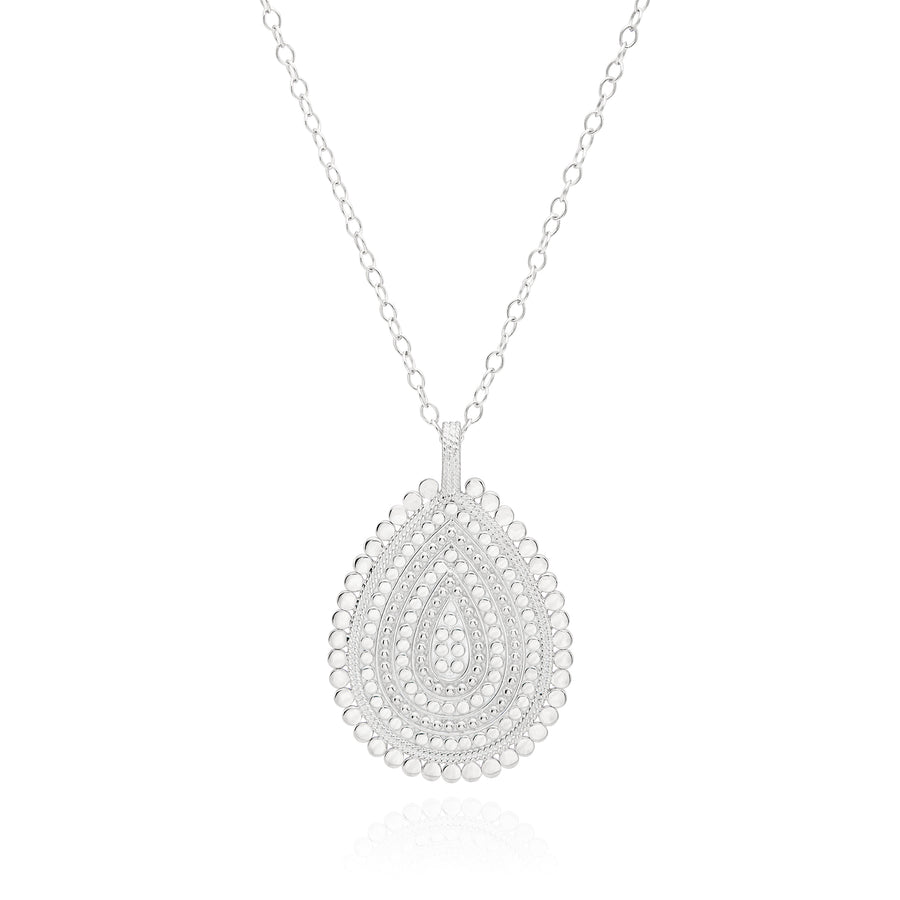 Large Scalloped Teardrop Necklace - Silver