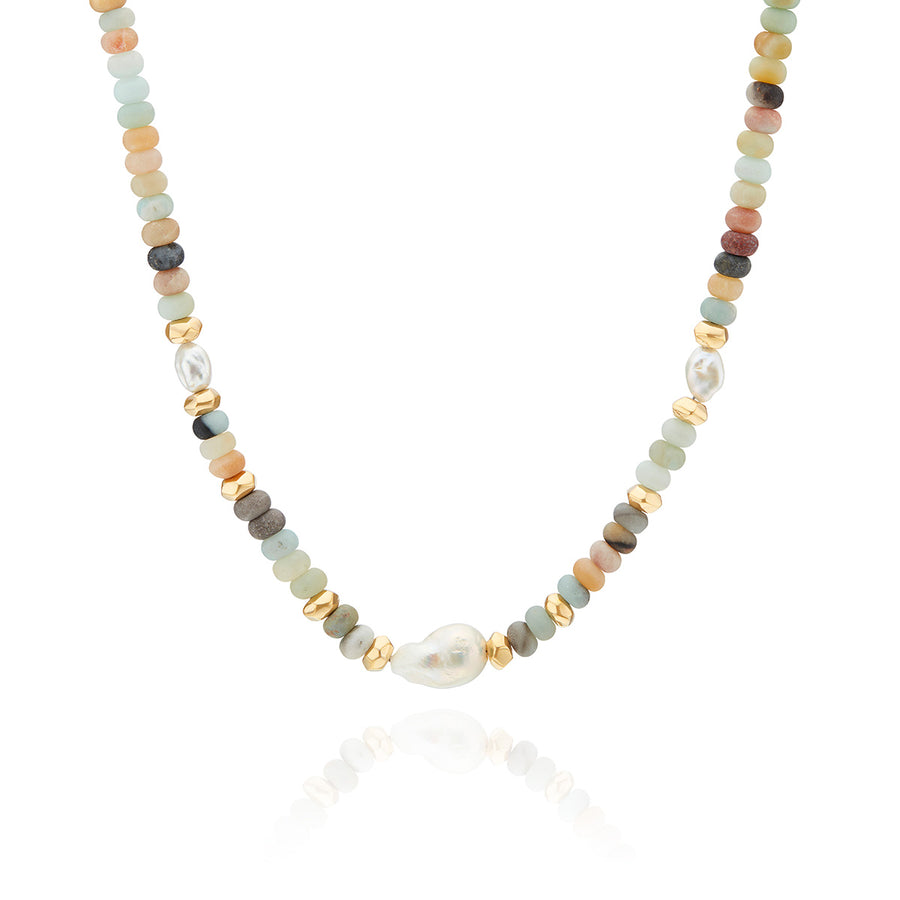 Amazonite and Baroque Pearl Beaded Necklace