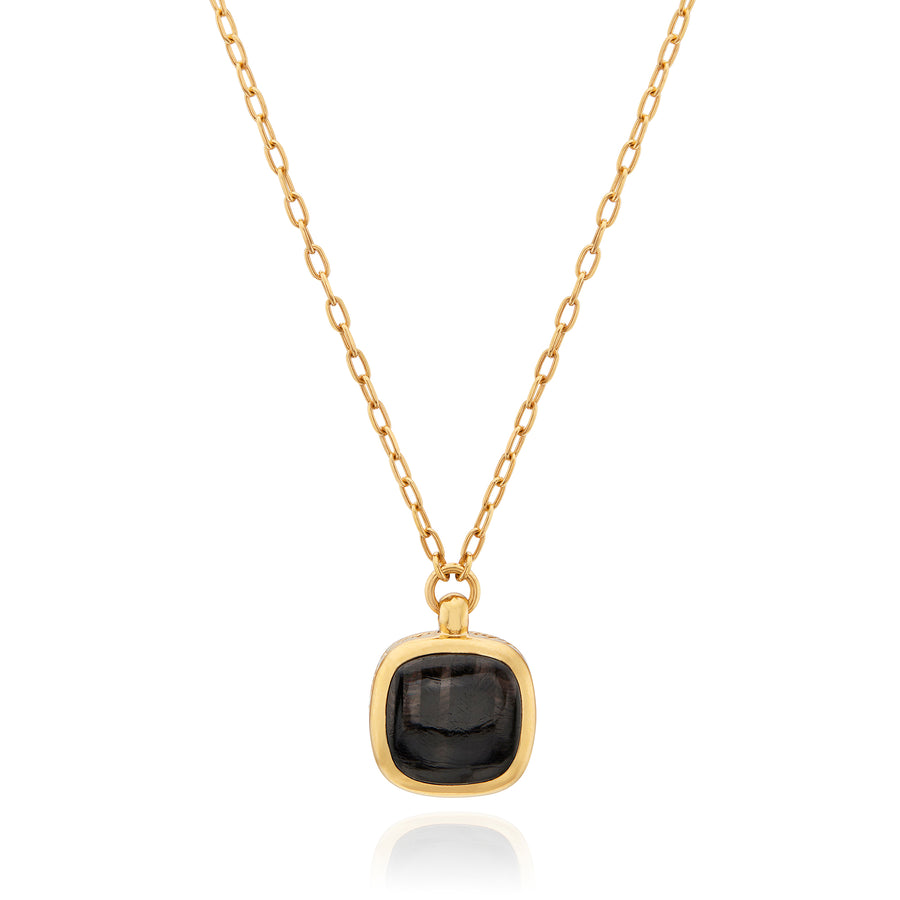 Small Hypersthene Cushion Pendant Necklace - Gold