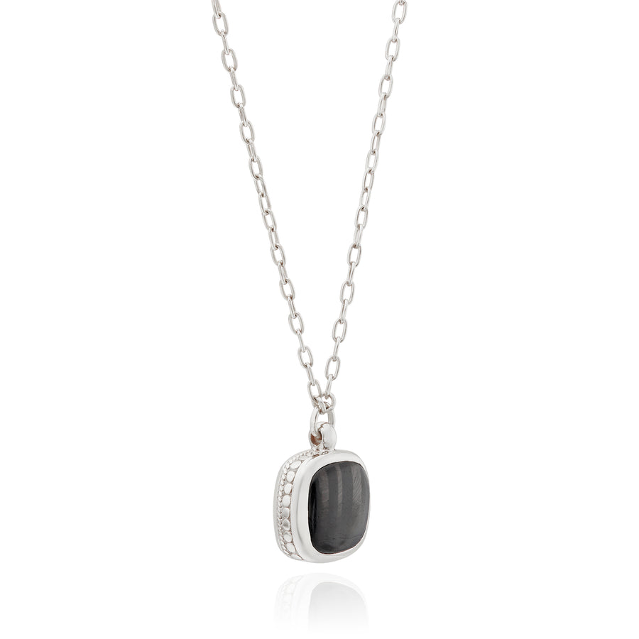 Small Hypersthene Cushion Pendant Necklace - Silver