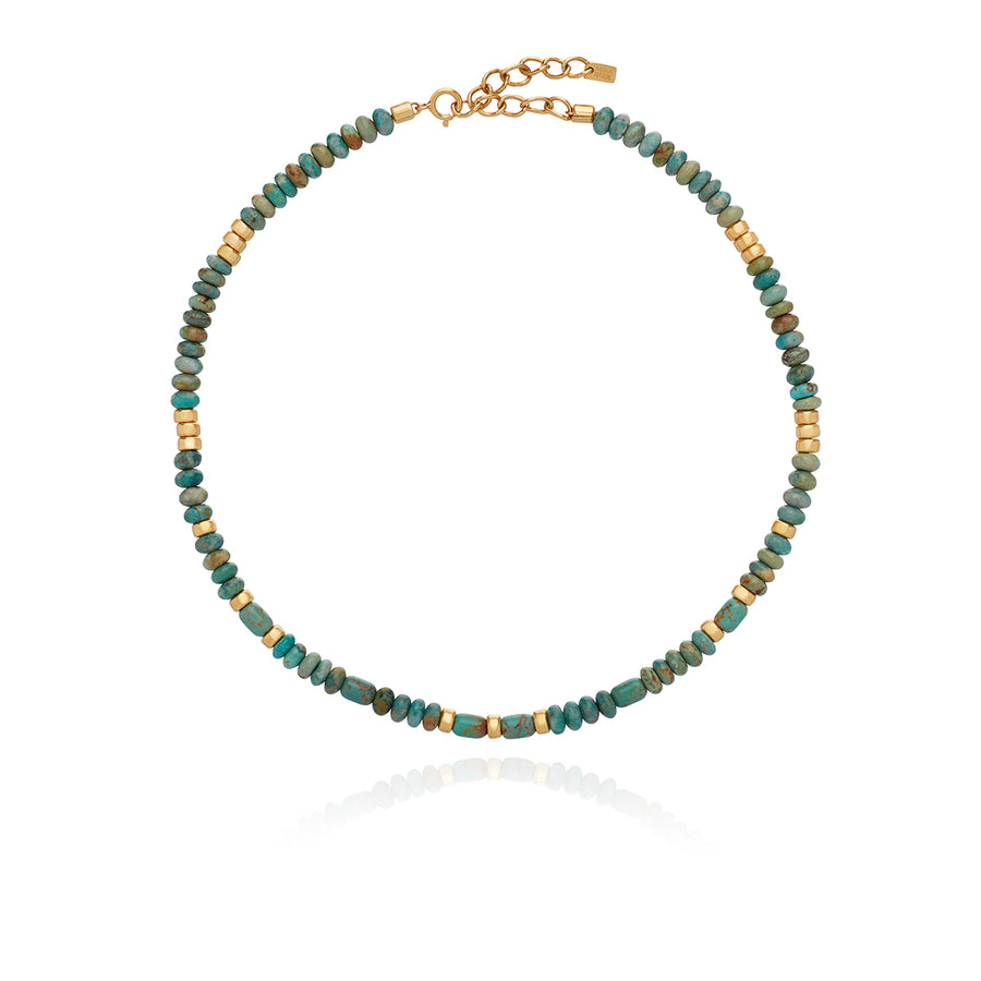 Turquoise Rounded Disc Beaded Necklace - Gold