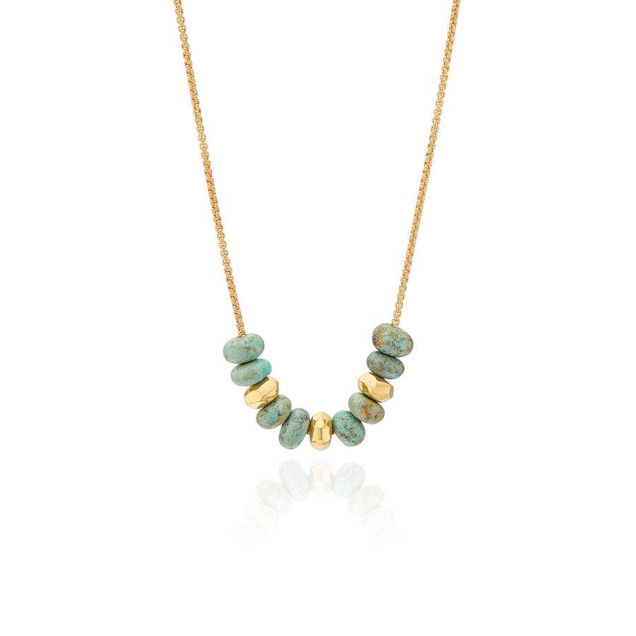 Turquoise Bead and Chain Necklace - Gold