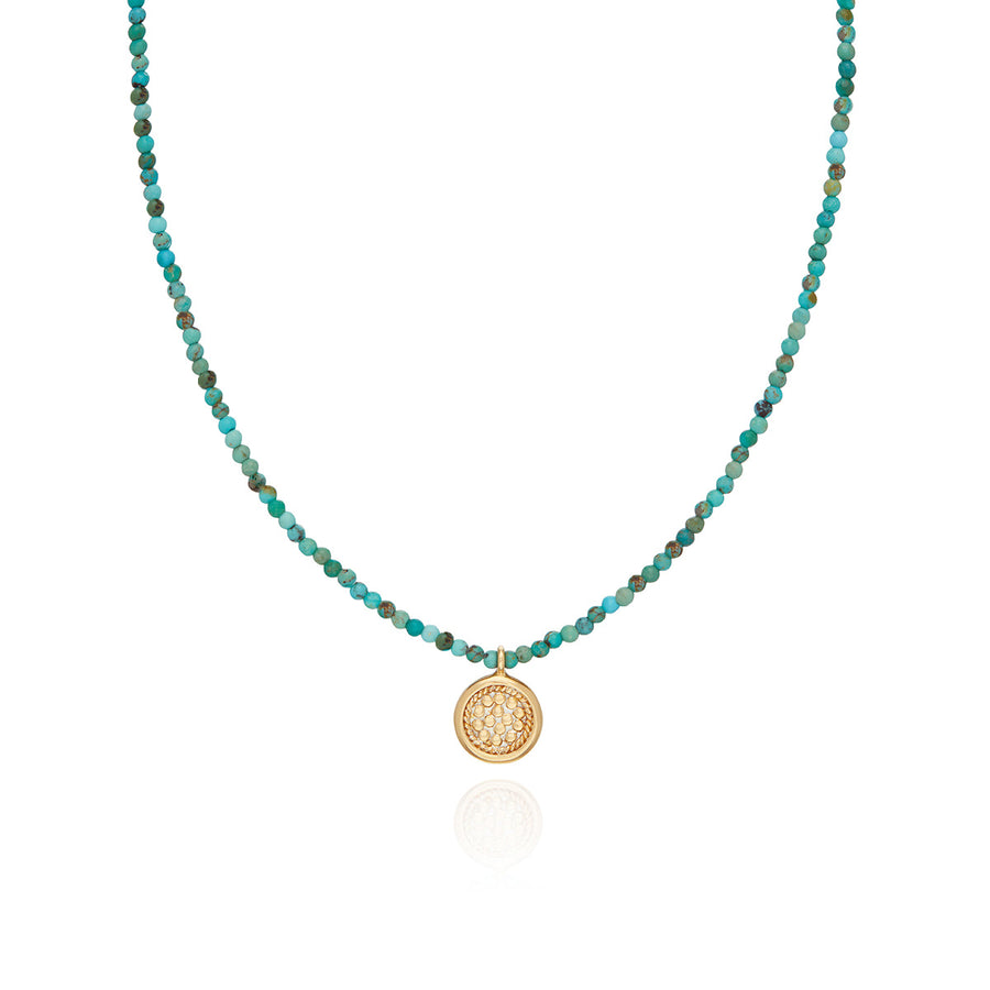 Delicate Beaded Turquoise Circle Pendant Necklace