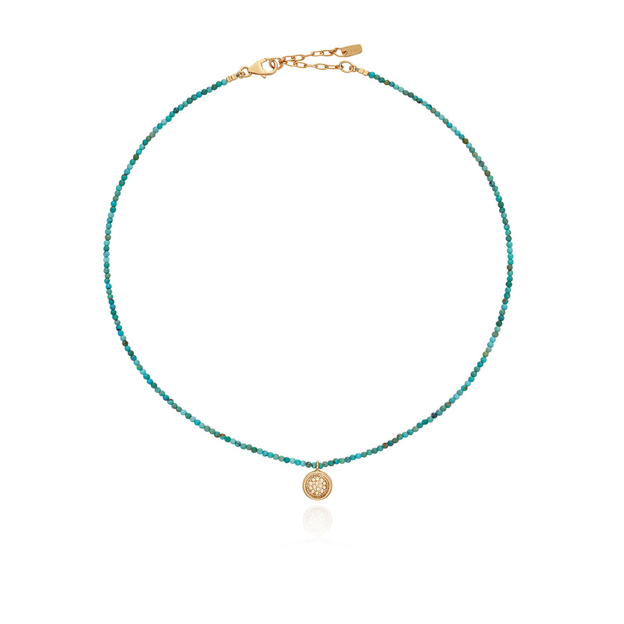 Delicate Beaded Turquoise Circle Pendant Necklace