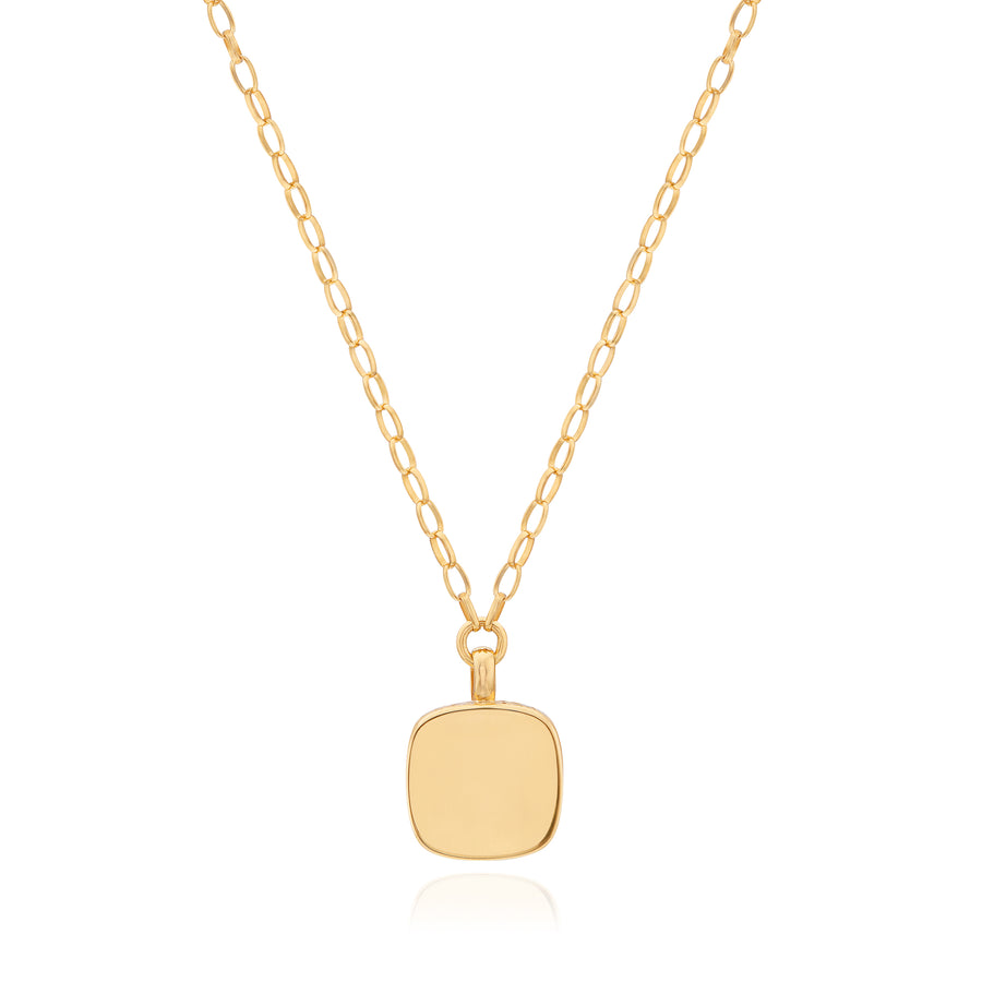 Medium Hypersthene Cushion Pendant Necklace - Gold