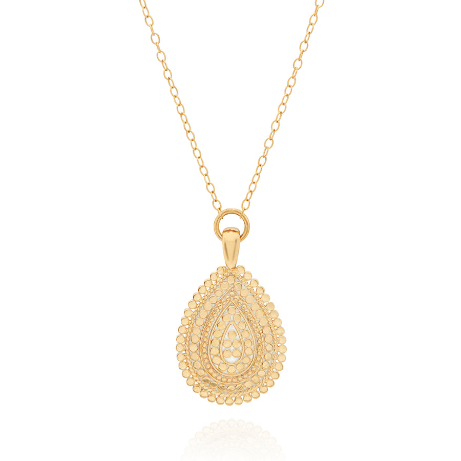 Medium Scalloped Drop Pendant Necklace - Gold