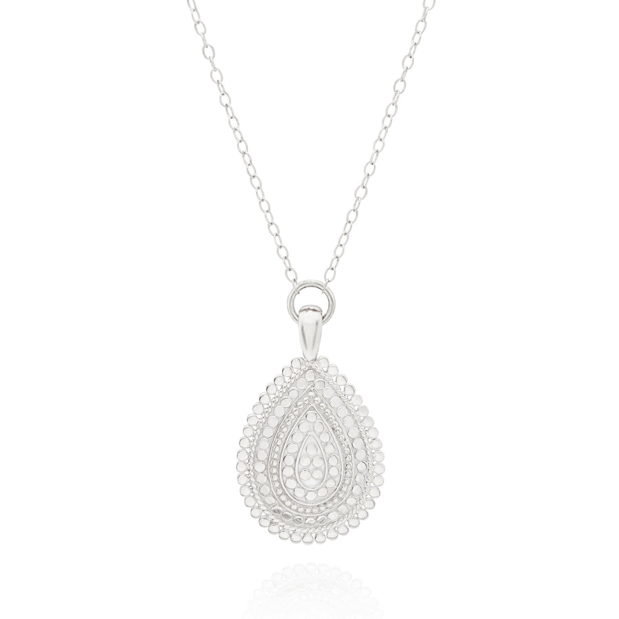 Medium Scalloped Drop Pendant Necklace - Silver