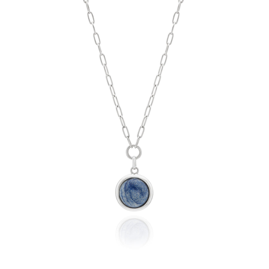 Medium Dumortierite Pendant Necklace - Silver