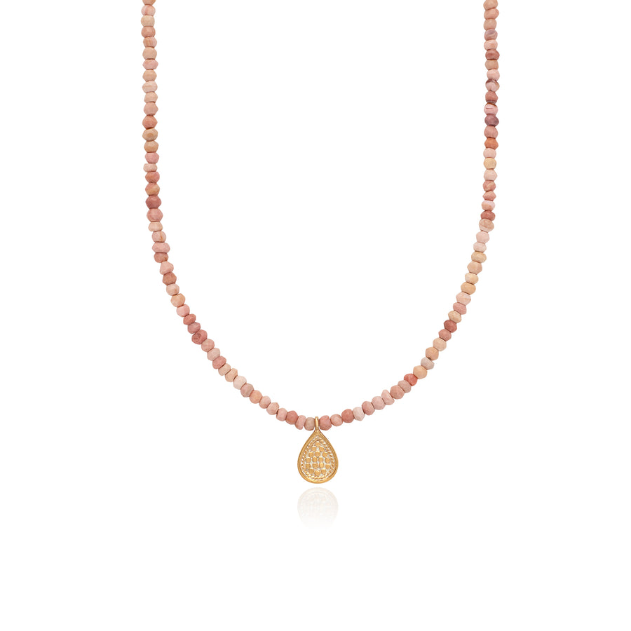 Beaded Pink Opal Drop Pendant Necklace