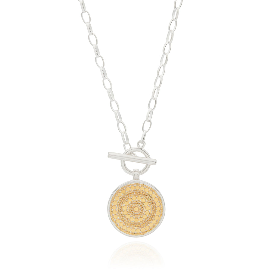 Contrast Dotted Circle Toggle Necklace - Gold & Silver