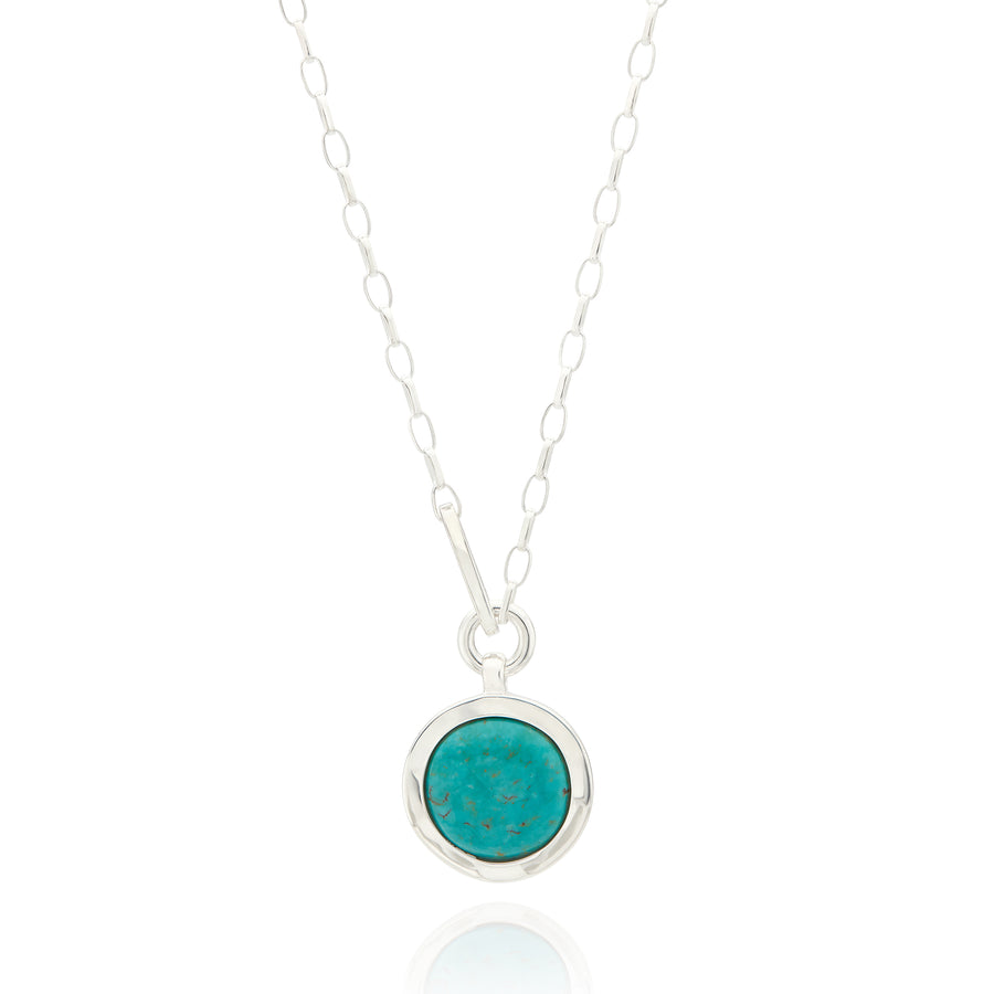 Large Wavy Turquoise Pendant Necklace - Silver