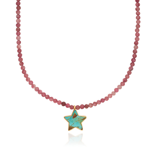 Pink Tourmaline Beads x Turquoise Star Necklace